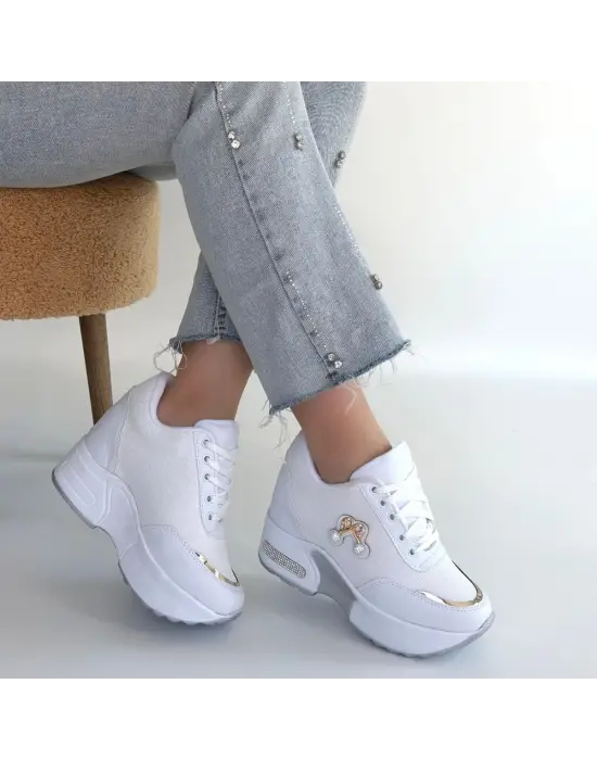 Wody Beyaz Cilt Simli Bağcıklı Spor Ayakkabı