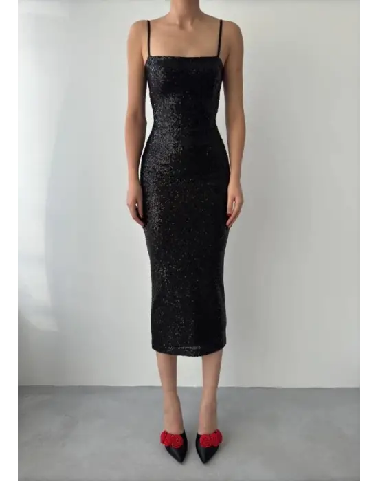 Omarı İp Askılı Şık Elbise