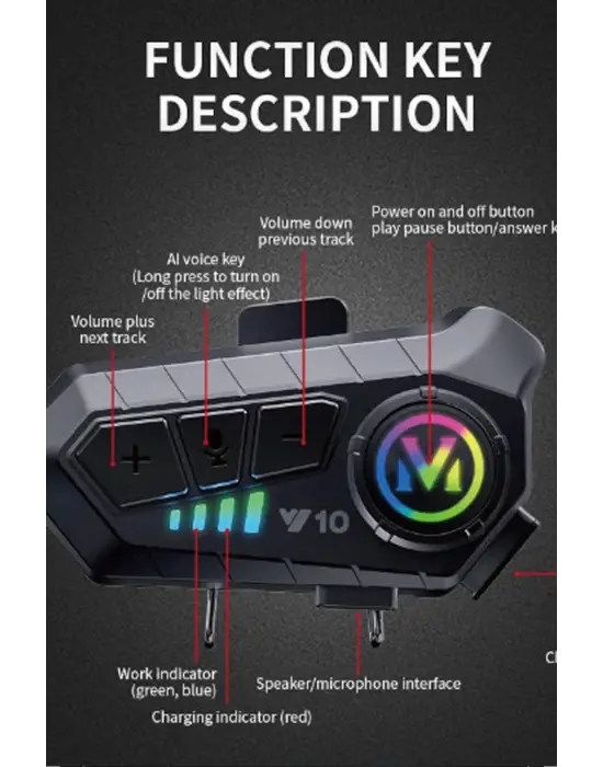 Y10 Kask Kulaklık Bluetooth Motosiklet Kulaklık 5,3 Bluetooth Intercom Motorsiklet Kulaklık