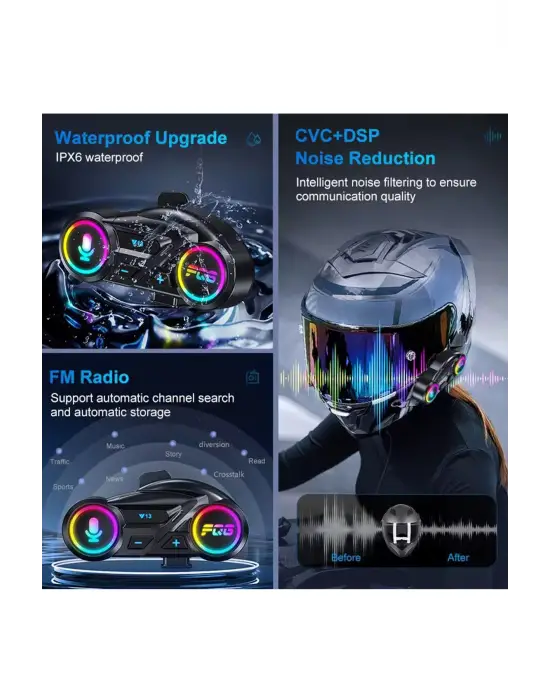Y13 Motor Kask Kulaklık Rgb Modlu Radyolu Motosiklet Kulaklık 5.3 Bluetooth Intercom