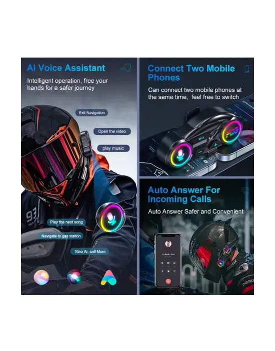 Y13 Motor Kask Kulaklık Rgb Modlu Radyolu Motosiklet Kulaklık 5.3 Bluetooth Intercom