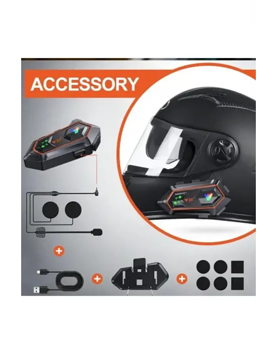 Y20 2x 1000m Telsiz Mesafeli 2 Kişi Bağlantılı Bluetooth Kask Kulaklık Fenerli İntercom