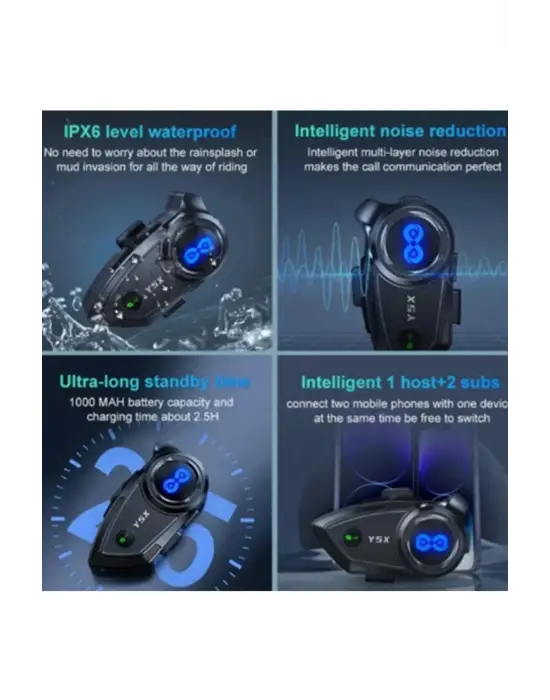 Y5x Rgb Işıklı Intercom 5 Kişi Bağlantılı 1000mah Motosiklet Bluetooth Kulaklık Seti