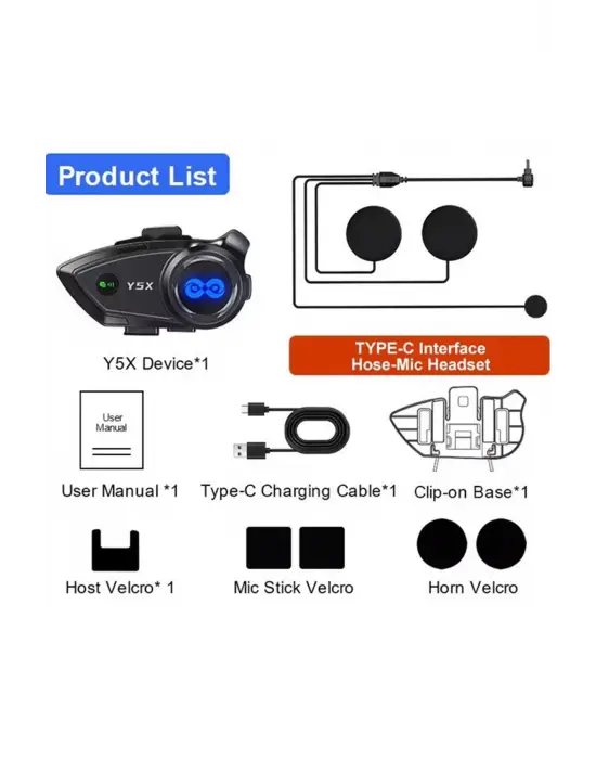 Y5x Rgb Işıklı Intercom 5 Kişi Bağlantılı 1000mah Motosiklet Bluetooth Kulaklık Seti