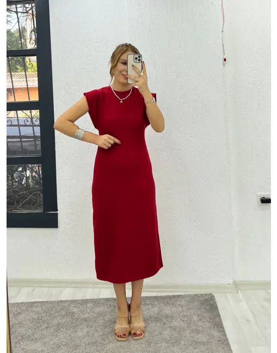 Omarı Şık Kadın Elbisesi Yaka Detaylı Midi Boy