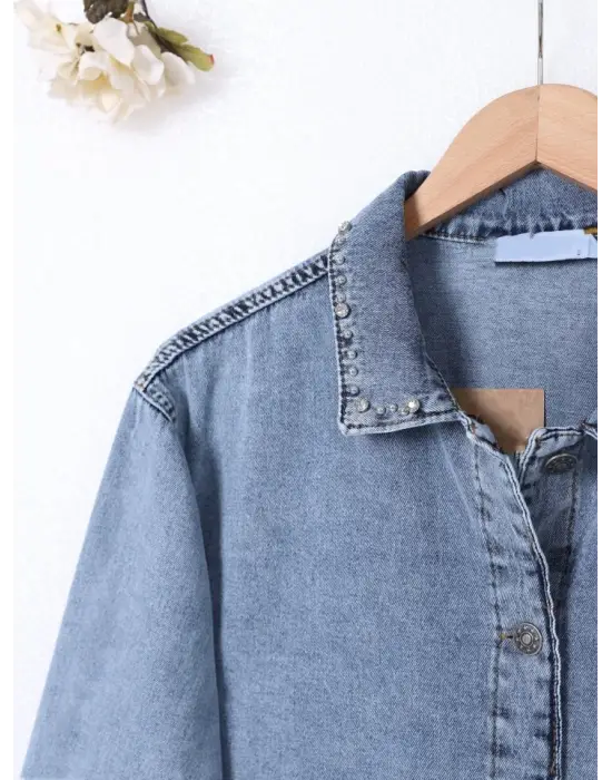 Omarı Taş İşlemeli Kot Ceket - Buz Mavi Trendsetter