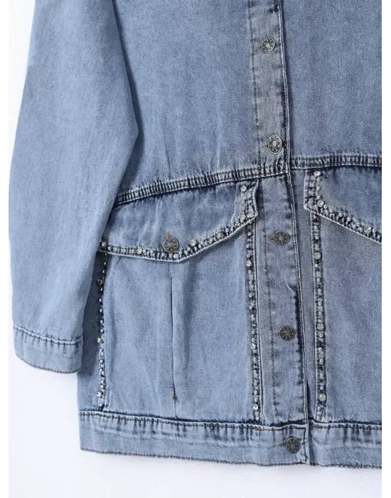 Omarı Taş İşlemeli Kot Ceket - Buz Mavi Trendsetter