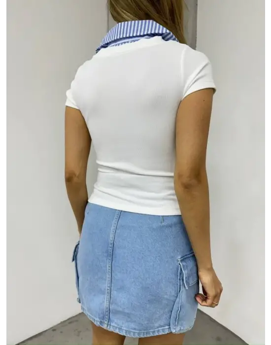 Omarı Modern Yakalı Beyaz Bluz