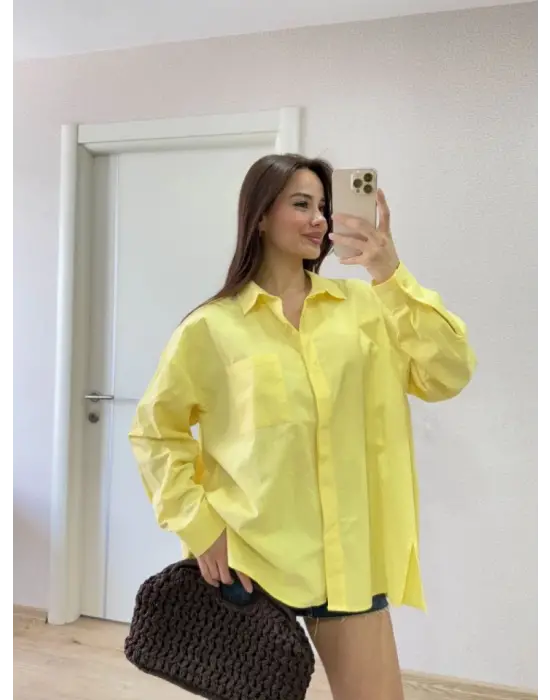 Yakalı Yandan Yırtmaçlı Gömlek - Sarı