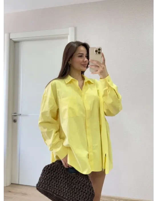 Yakalı Yandan Yırtmaçlı Gömlek - Sarı