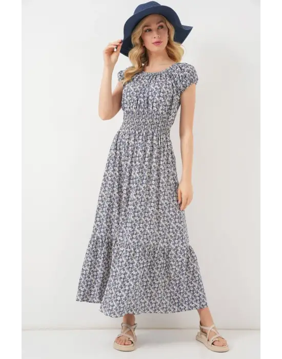 Yakası Büzgü Detaylı Elbise 2544 - Lacivert