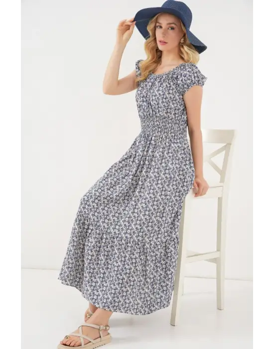 Yakası Büzgü Detaylı Elbise 2544 - Lacivert