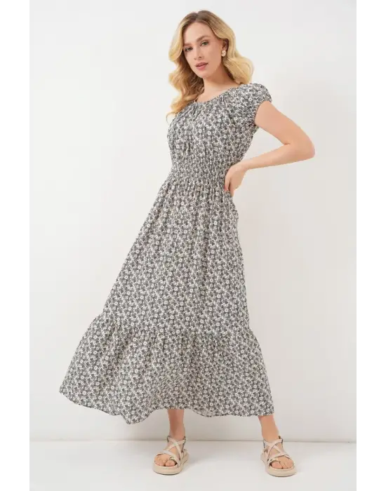 Yakası Büzgü Detaylı Elbise 2544 - Siyah