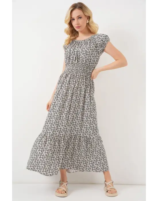 Yakası Büzgü Detaylı Elbise 2544 - Siyah