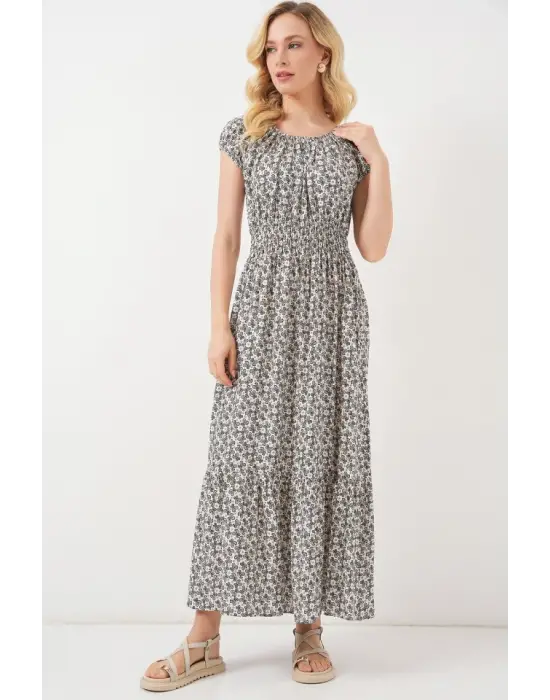 Yakası Büzgü Detaylı Elbise 2544 - Siyah