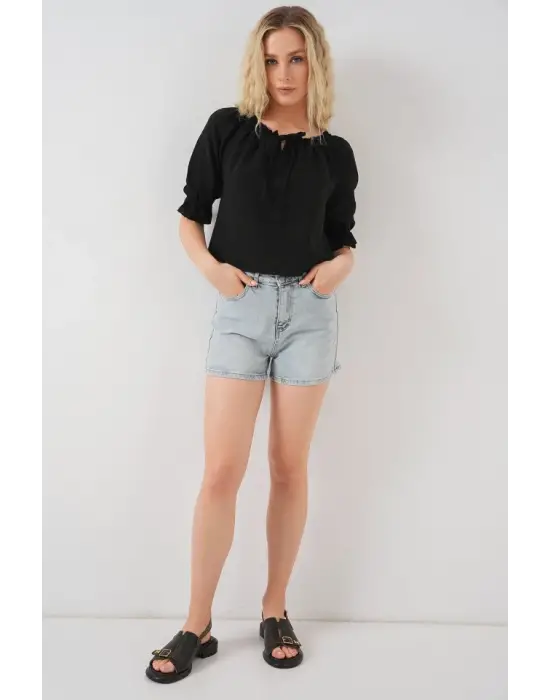 Yakası Fırfır Detaylı Bluz 959 - Siyah