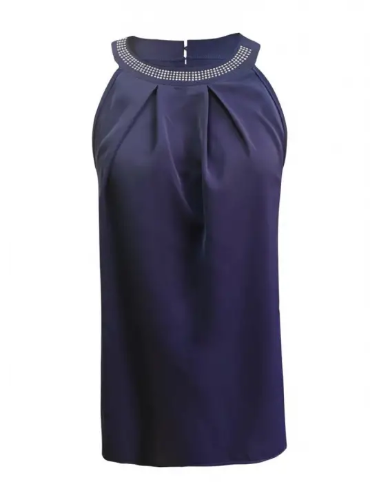 Yakası Taş Önü Pile Detay Halter Yaka Bluz