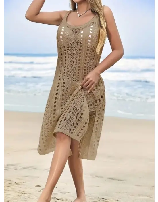 Omarı Yırtmaç Detaylı Midi Boy Kadın Triko Elbise