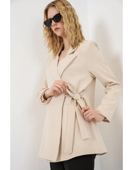 Yandan Bağlamalı Blazer Ceket 0750 - Bej