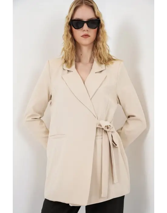 Yandan Bağlamalı Blazer Ceket 0750 - Bej