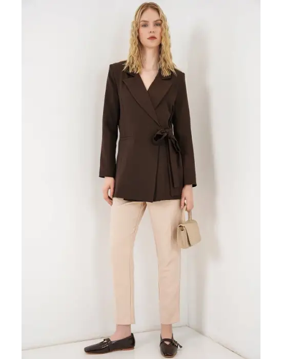 Yandan Bağlamalı Blazer Ceket 0750 - Kahverengi