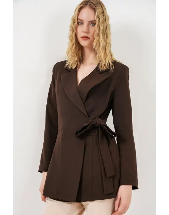 Yandan Bağlamalı Blazer Ceket 0750 - Kahverengi