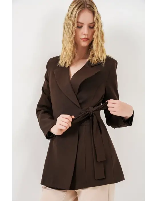 Yandan Bağlamalı Blazer Ceket 0750 - Kahverengi