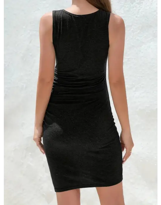 Omarı Yandan Büzgülü Viskon Kısa Elbise