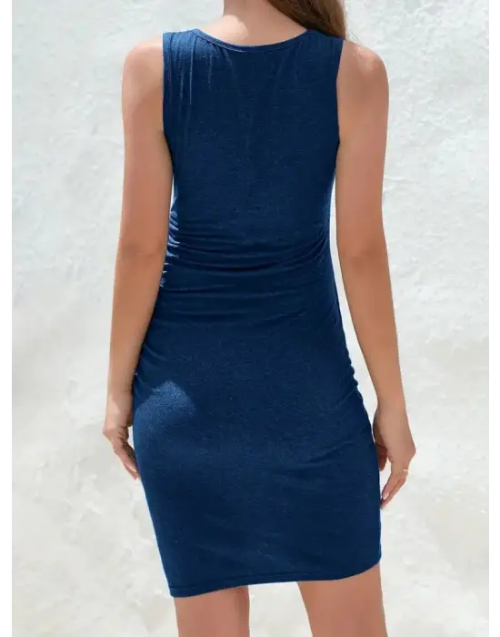 Omarı Yandan Büzgülü Detaylı Kısa Elbise