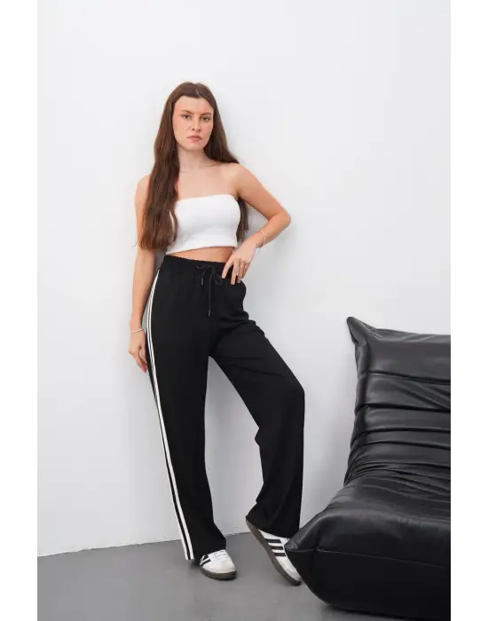 Yandan çift şeritli oys pantolon siyah