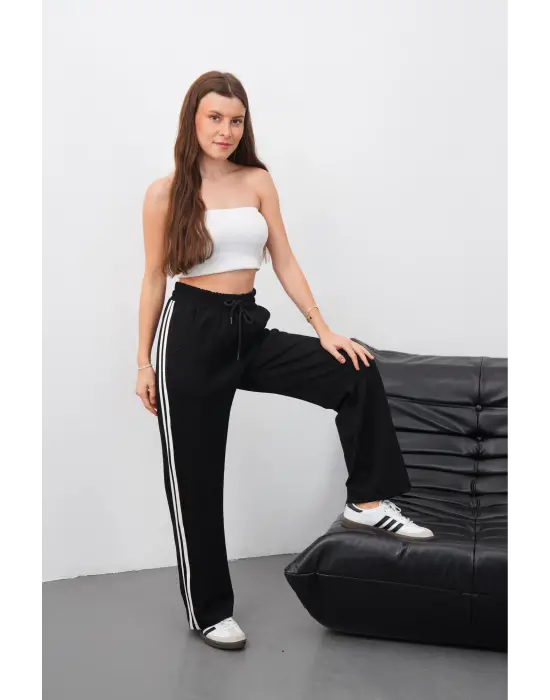 Yandan çift şeritli oys pantolon siyah