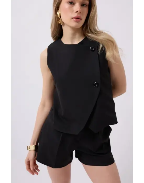 Yandan Düğmeli Dokuma Yelek