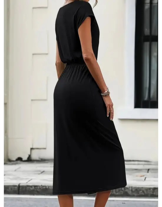 Omarı Yandan Yırtmaçlı Viskon Elbise