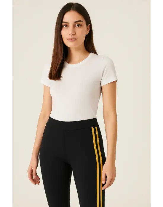 Omarı Yanı Sarı Şeritli Tayt - Gardıropların Vazgeçilmezi