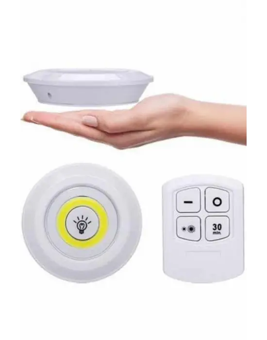 Yapışkanlı 3lü Spot Led Işık Lamba Montajsız Pilli Uzaktan Kumandalı