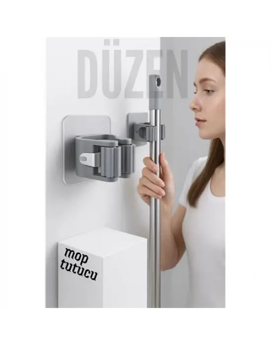 Yapışkanlı Pratik Mop ve Süpürge Tutucu – Duvara Monte, Kolay Kurulum
