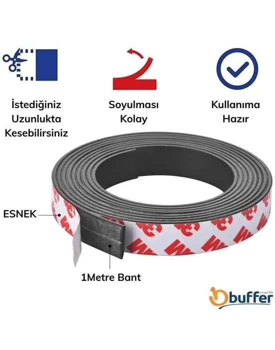 Yapışkanlı Şerit Mıknatıs Magnet Kes Kullan Güçlü Sağlam Rulo Çıkarılması Kolay Siyah 2cm x 1 mt
