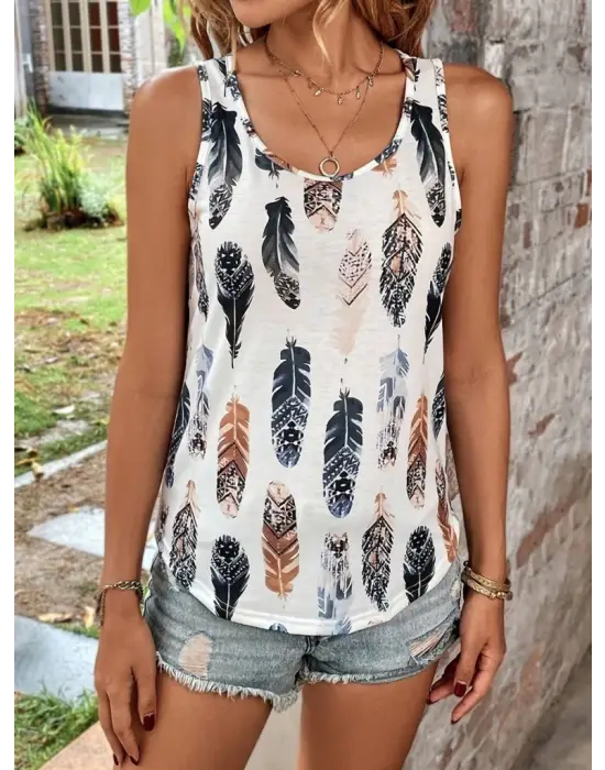 Omarı Yaprak Desenli V Yakalı Kadın Bluzu