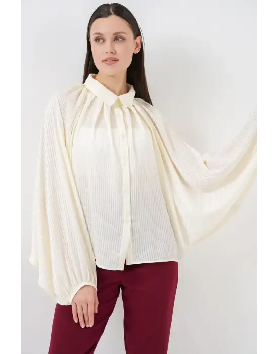 Yarasa Kol Oversize Gömlek 20368 - Ekru