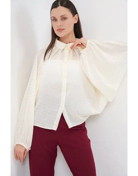 Yarasa Kol Oversize Gömlek 20368 - Ekru