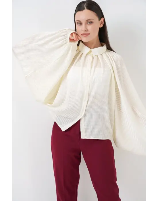 Yarasa Kol Oversize Gömlek 20368 - Ekru