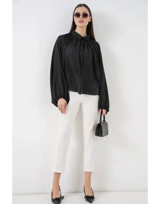 Yarasa Kol Oversize Gömlek 20368 - Siyah