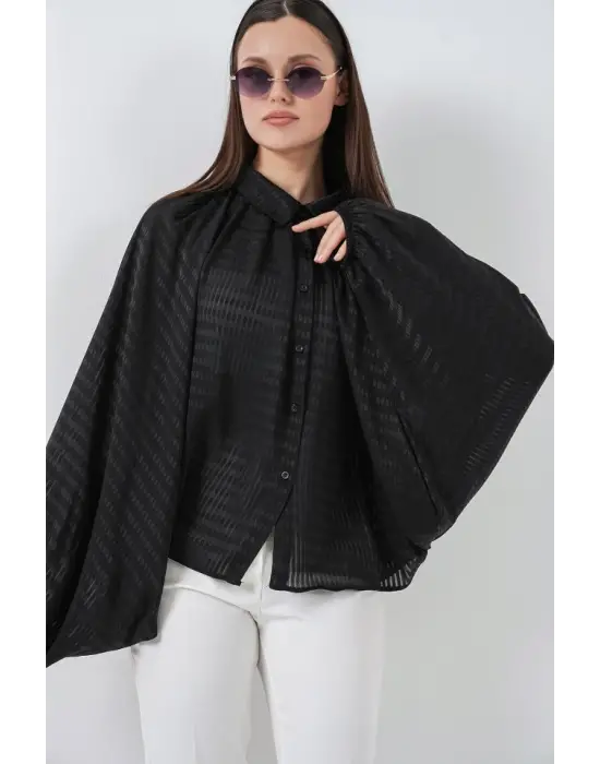 Yarasa Kol Oversize Gömlek 20368 - Siyah