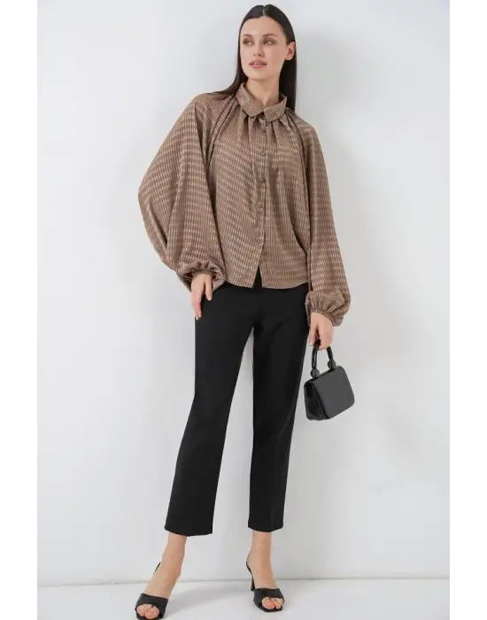 Yarasa Kol Oversize Gömlek 20368 - Sütlü Kahve