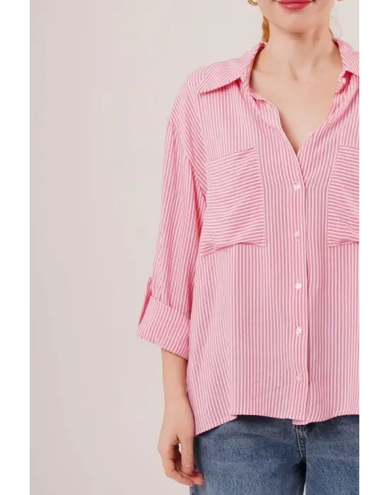 Omarı Pembe Yarasa Kol Gömlek