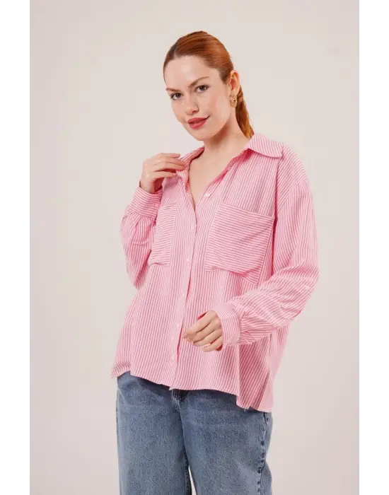 Omarı Pembe Yarasa Kol Gömlek