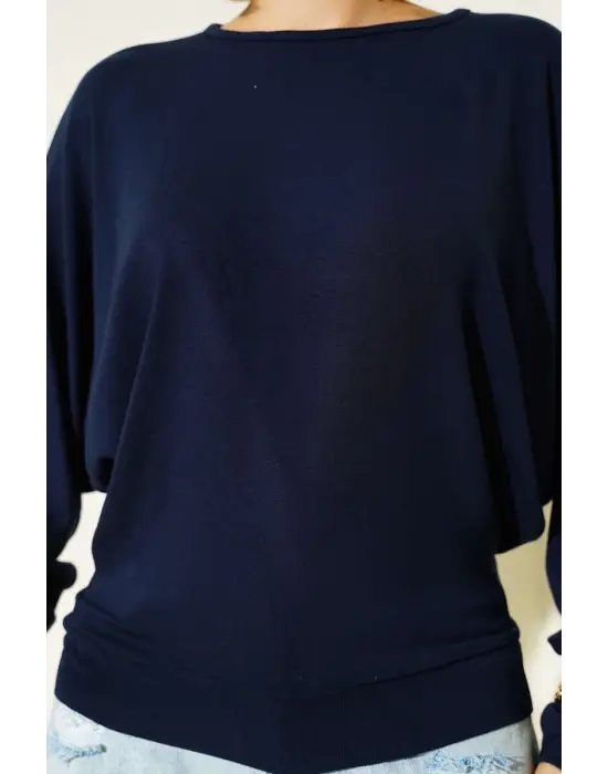 Yarasa Kol Salaş Bluz Lacivert T4273