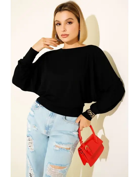 Yarasa Kol Salaş Bluz siyah T4273