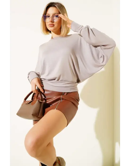 Yarasa Kol Salaş Bluz Vizon T4273