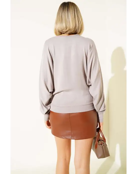 Yarasa Kol Salaş Bluz Vizon T4273